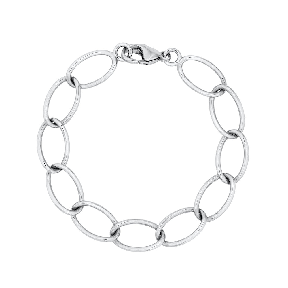 9ct White Gold Small Oval Link Bracelet with Lobster Clasp