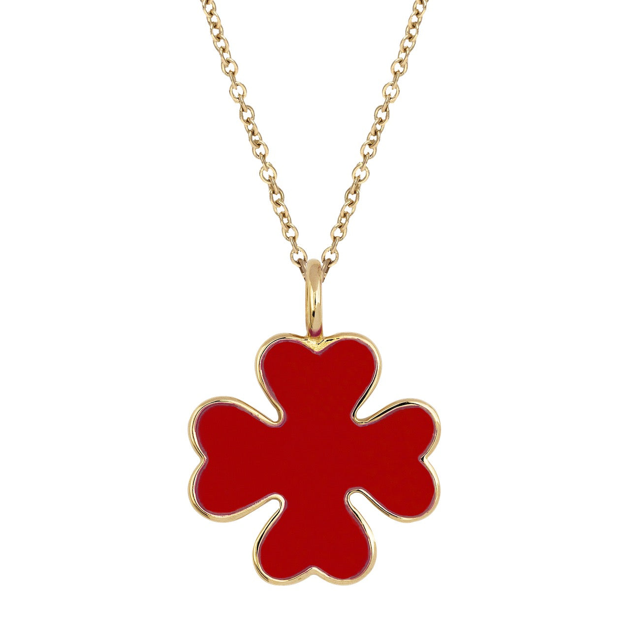 9ct Yellow Gold Red Enamelled Clover Pendant
