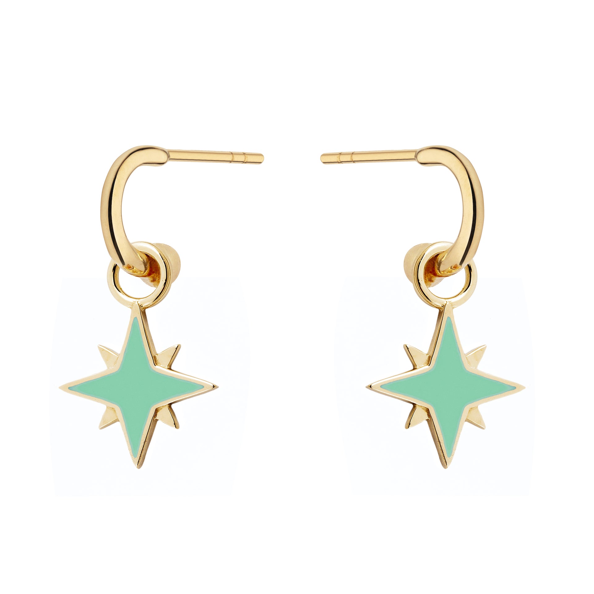 9ct Yellow Gold Mint Green Enamelled Star Charms