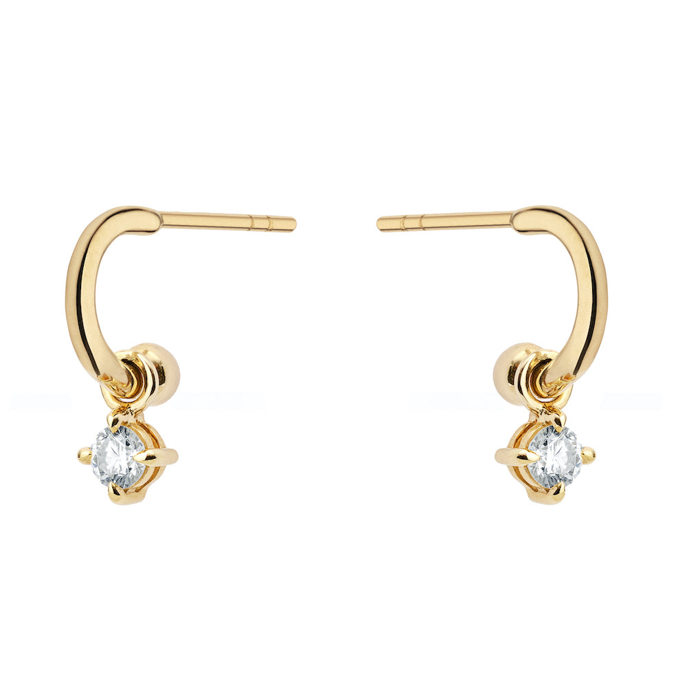 9ct Yellow Gold Hoop Earrings With Detachable Claw-Set Diamond Brilliants