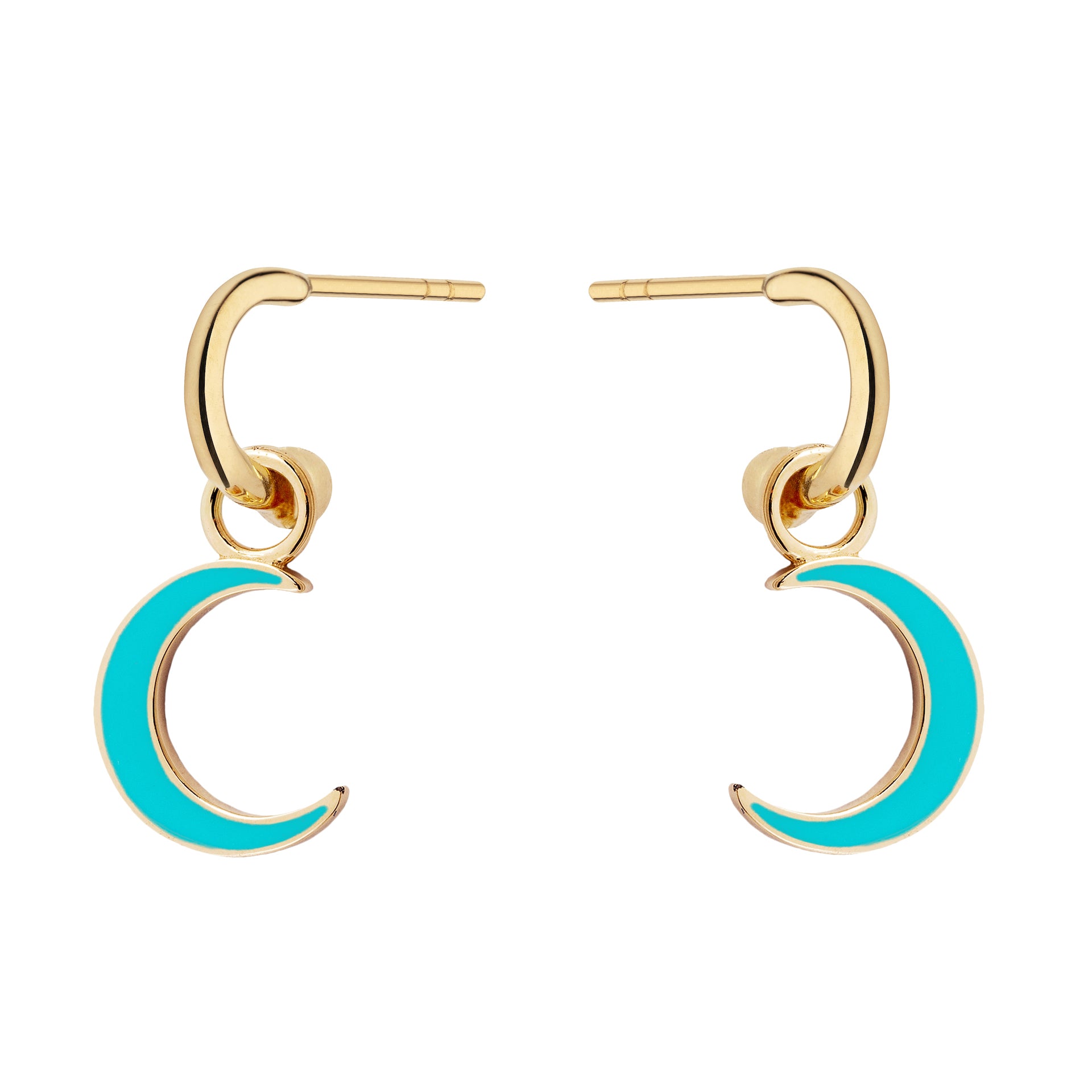 9ct Yellow Gold Turquoise Enamelled Half-Moon Charms