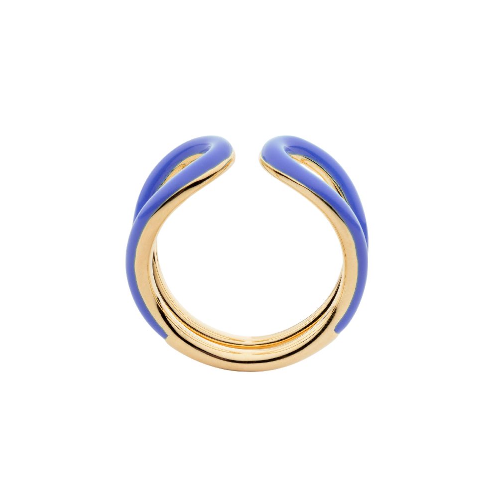 9ct Yellow Gold Oval Ring with Blue Enamel