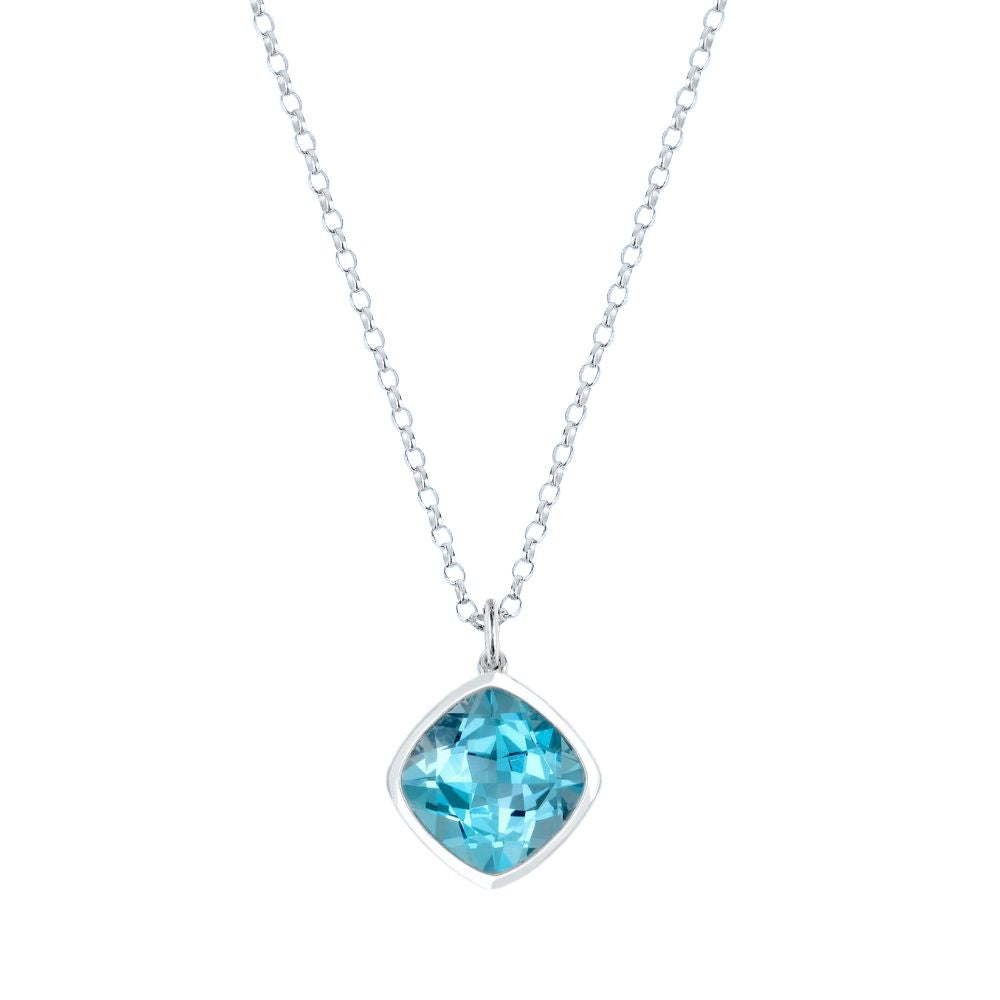 9ct White Gold Rub-Over Set Cushion Sky Blue Topaz Pendant