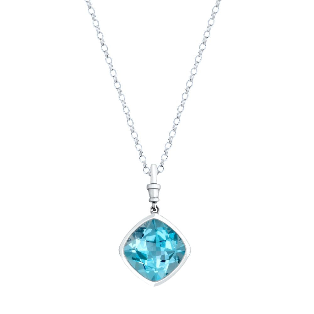 9ct White Gold Rub-Over Set Cushion Sky Blue Topaz Pendant
