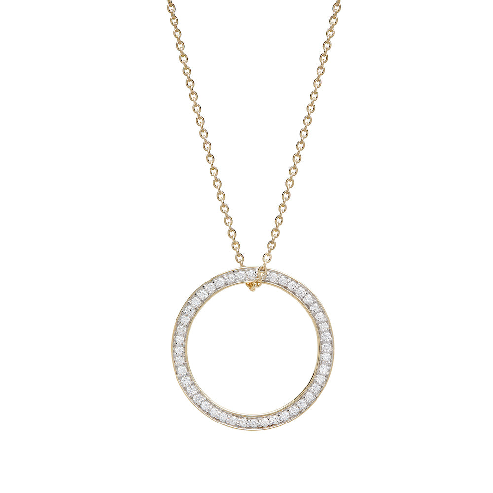 Yellow Gold Circle of Life Pendant with Pavé-Set Diamonds