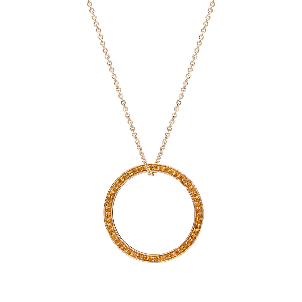 Yellow Gold Circle of Life Pendant Pavé-Set with Citrine