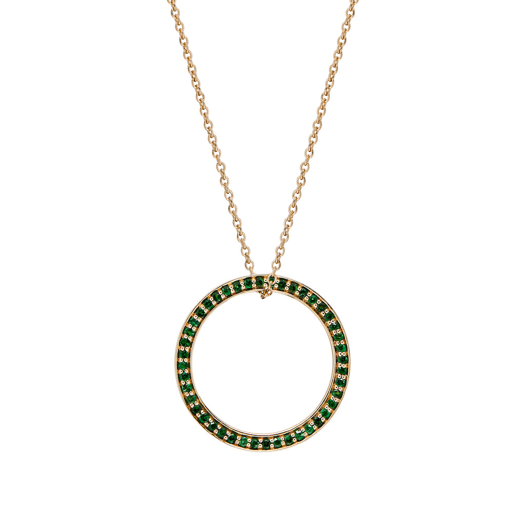 Yellow Gold Circle of Life Pendant Pavé-Set with Tsavorite