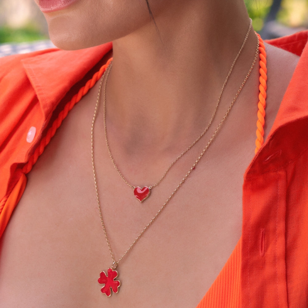 9ct Yellow Gold Red Enamelled Heart Pendant