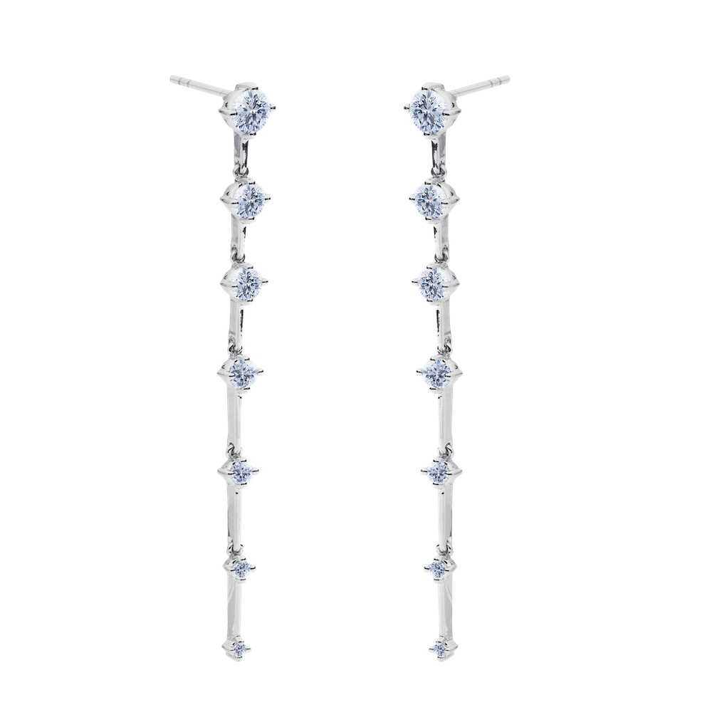 9ct White Gold Articulated Drop Earrings with Diamond Rounds