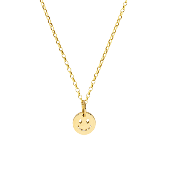 9ct Yellow Gold Reversible Cutout Smiley Necklace with Mint Green Enam