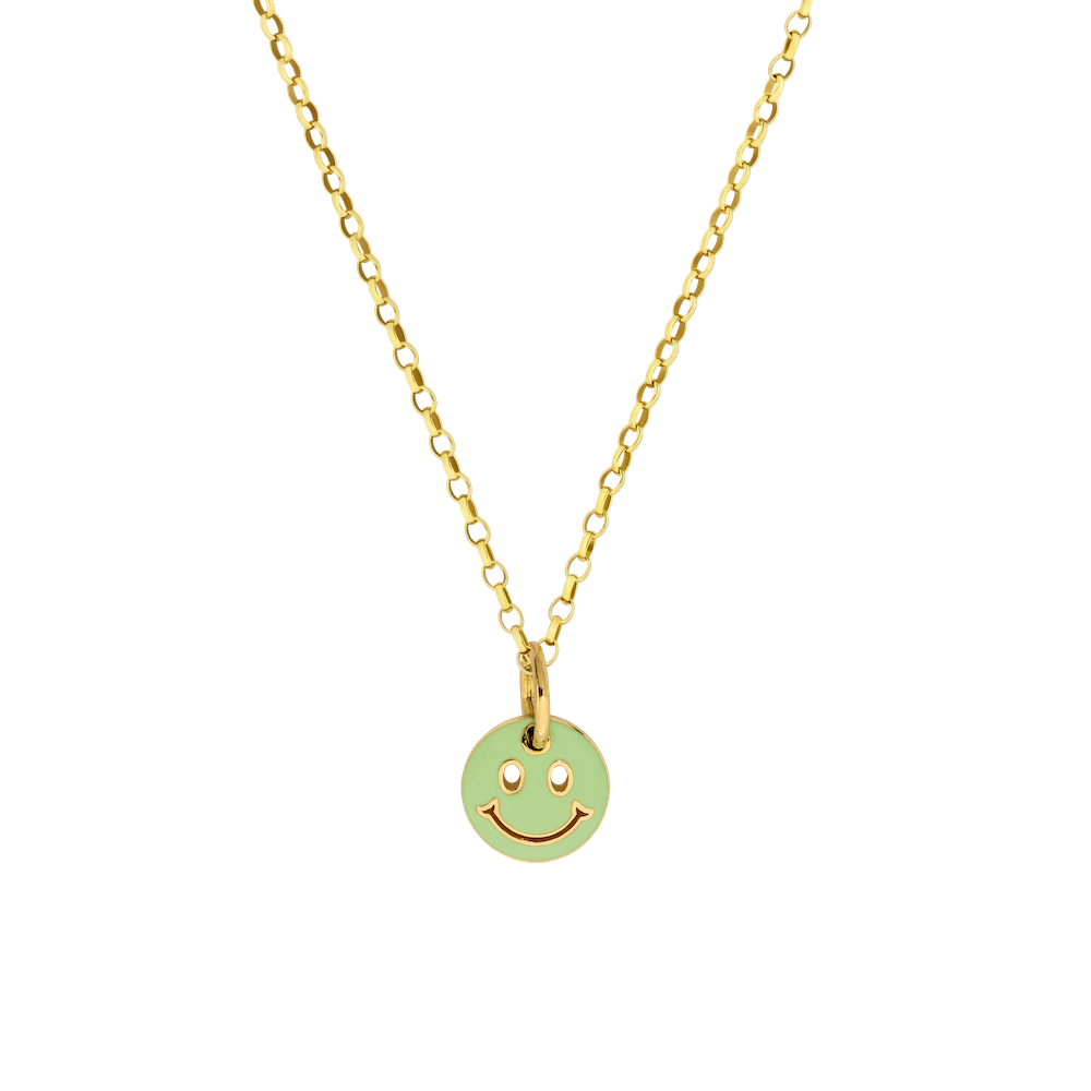 9ct Yellow Gold Reversible Cutout Smiley Necklace with Mint Green Enamel