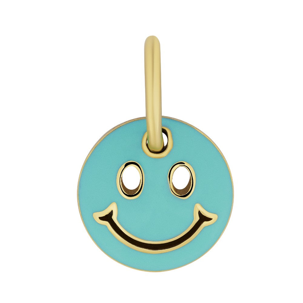 9ct Yellow Gold Earrings with Reversible Mint Green Enamel Cutout Smiley Drops