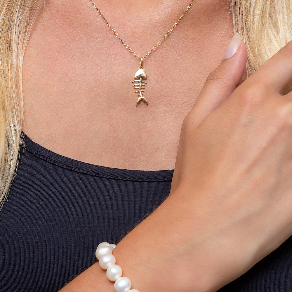 9ct Yellow Gold and Diamond Fishbone Necklace