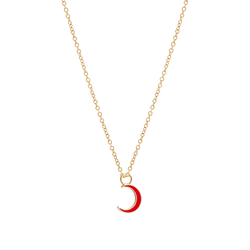 9ct Yellow Gold Red Enamelled Half-Moon Pendant