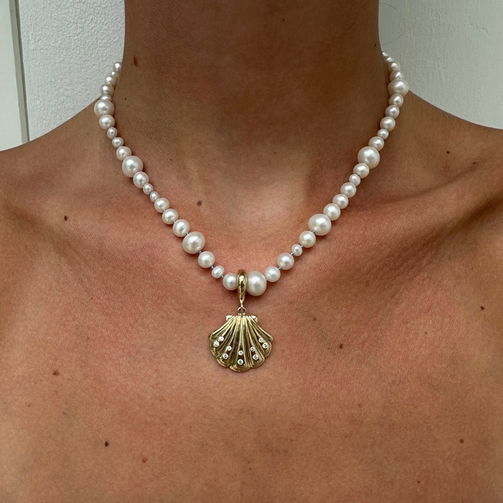 9ct Yellow Gold Shell Necklace With Diamonds - Connector Loop (Small/Large)