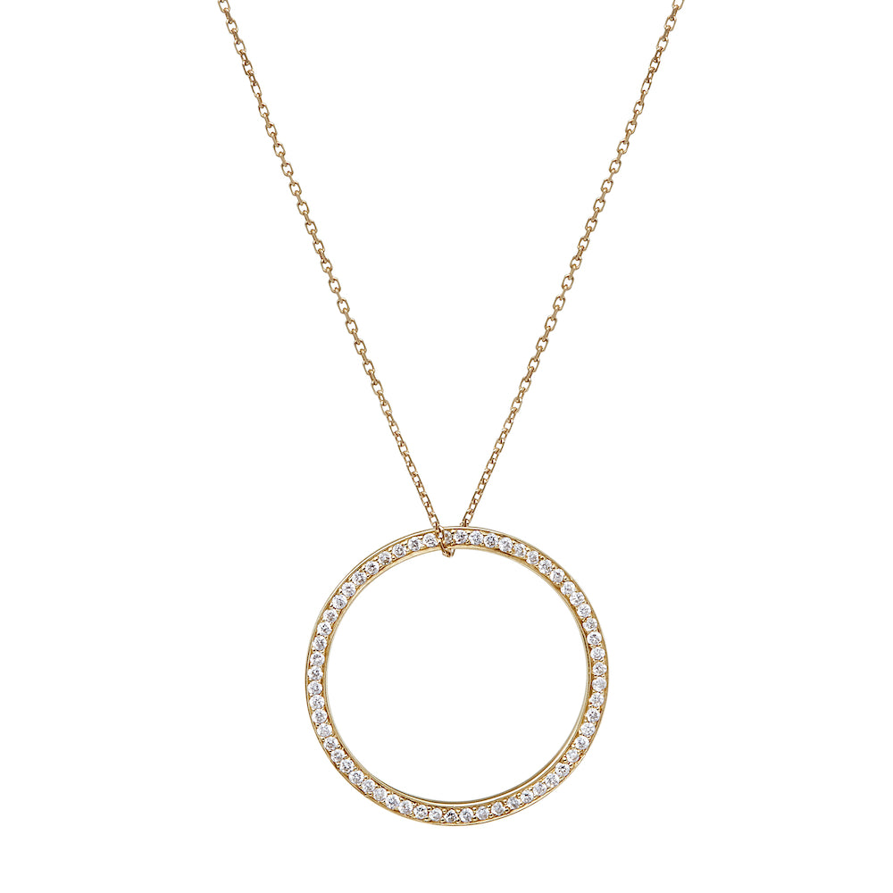 Yellow and White Gold Circle of Life Pendant Pavé-Set with Diamonds