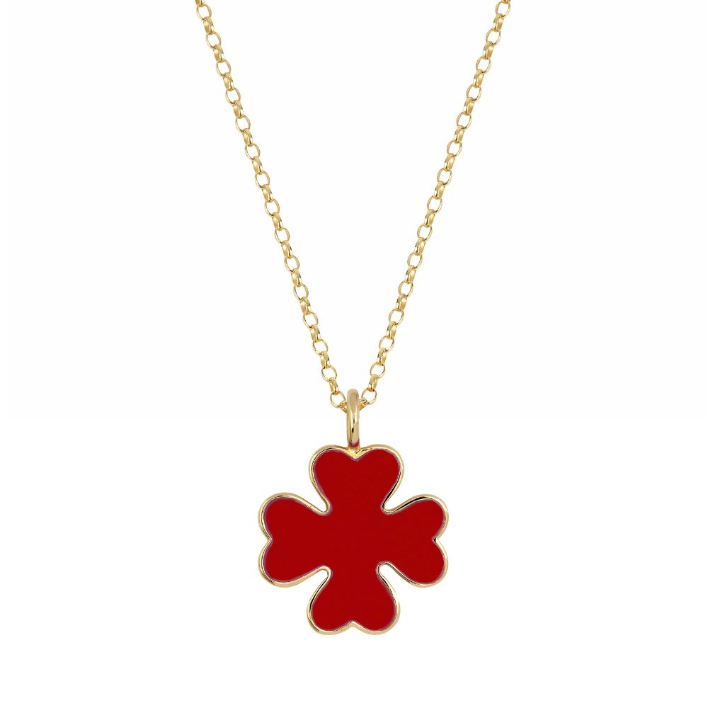 9ct Yellow Gold Red Enamelled Clover Pendant