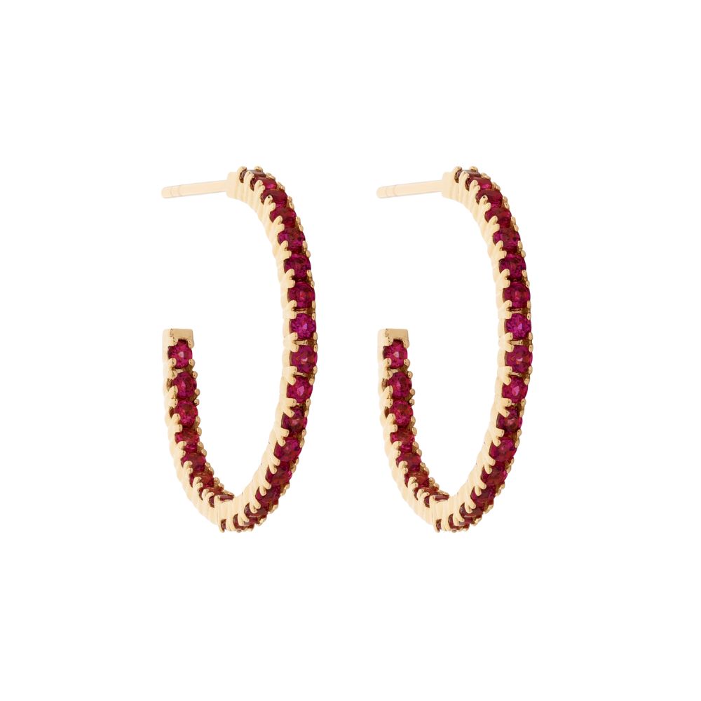 9ct Yellow Gold Three-Quarter Hoops with Pavé-Set Ruby 20mm