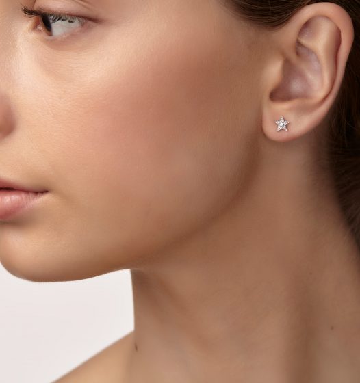 14ct White Gold Diamond Pavé-Set Star Stud Earrings 6mm