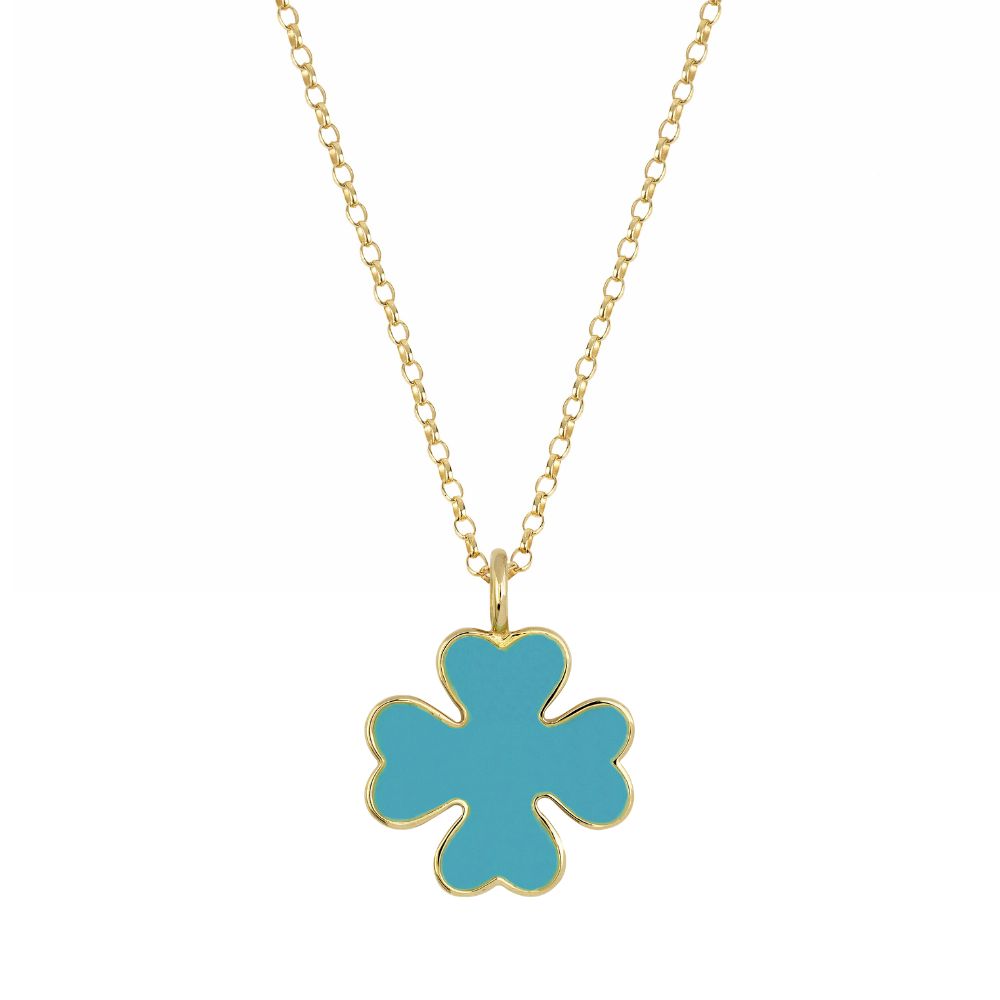 9ct Yellow Gold Turquoise Enamelled Clover Pendant