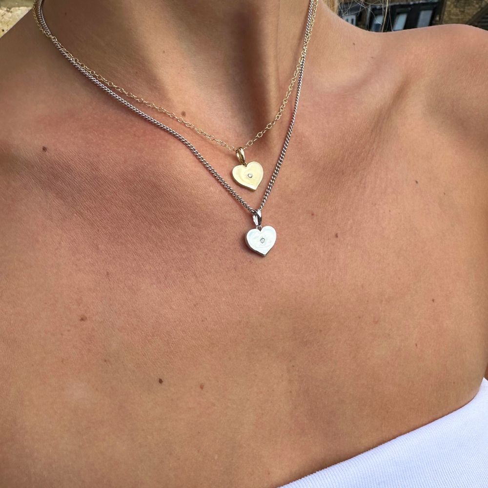 9ct Yellow/White Gold Plain Heart Necklace with Diamond