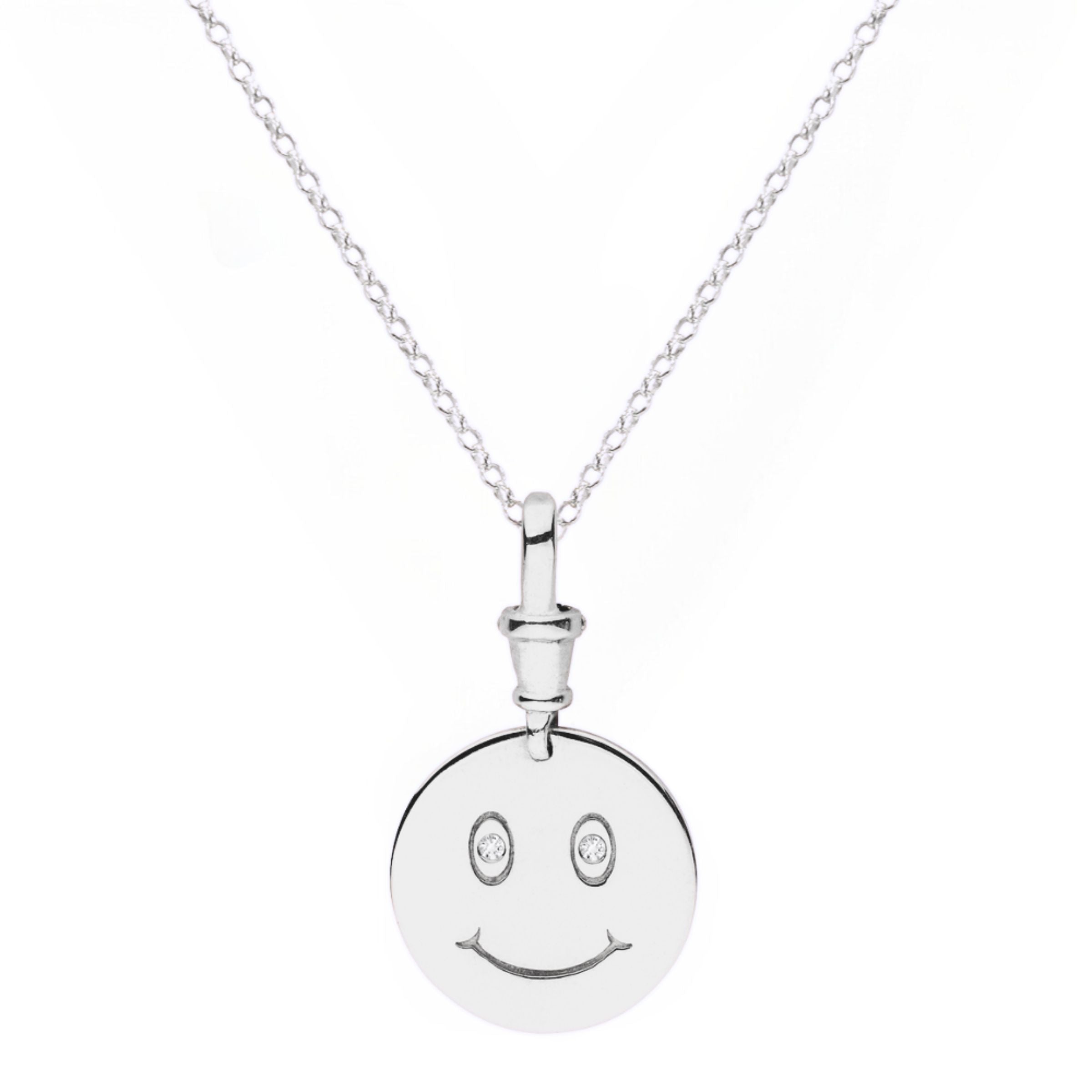 9ct White Gold Smiley Pendant with Diamonds Small/Medium