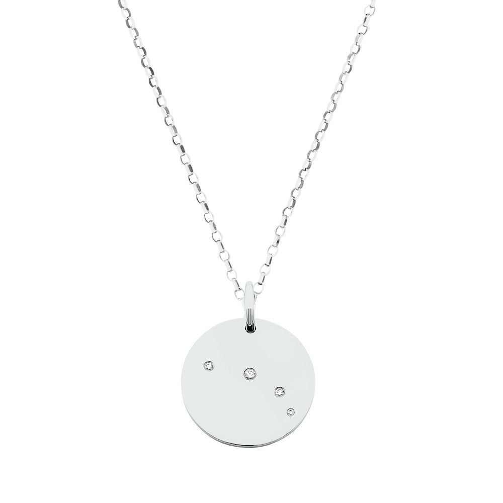 9ct White Gold Disc Zodiac Pendant with Diamond-Set Constellation