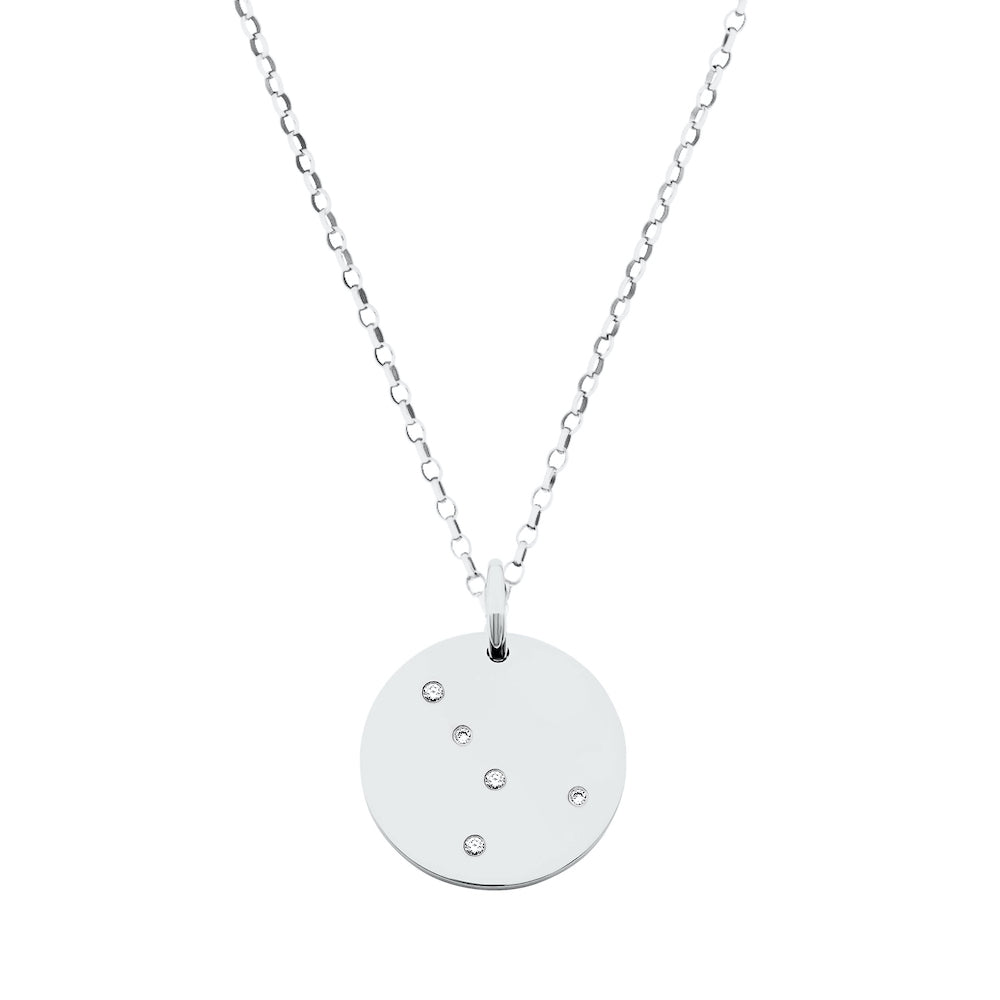 9ct White Gold Disc Zodiac Pendant with Diamond-Set Constellation