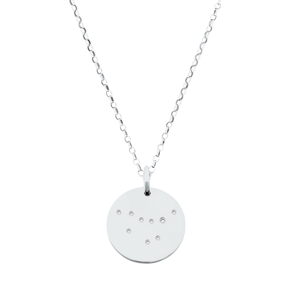 9ct White Gold Disc Zodiac Pendant with Diamond-Set Constellation