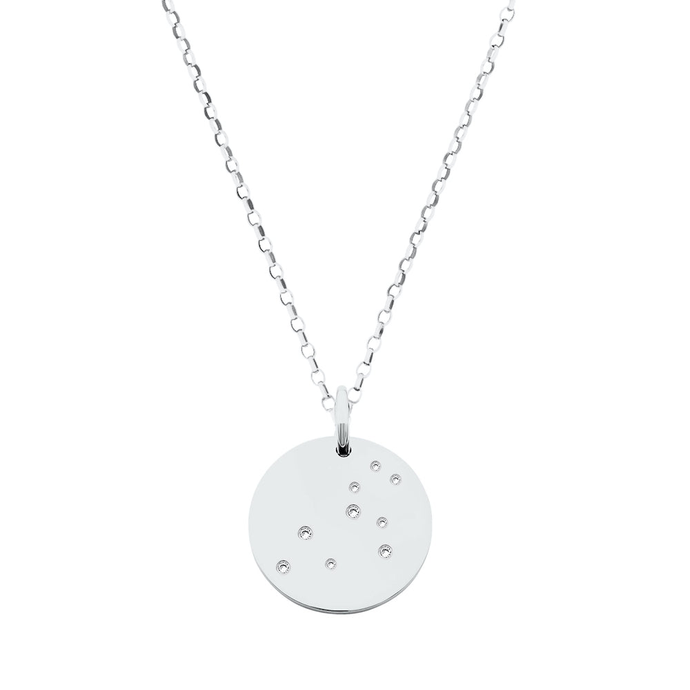 9ct White Gold Disc Zodiac Pendant with Diamond-Set Constellation