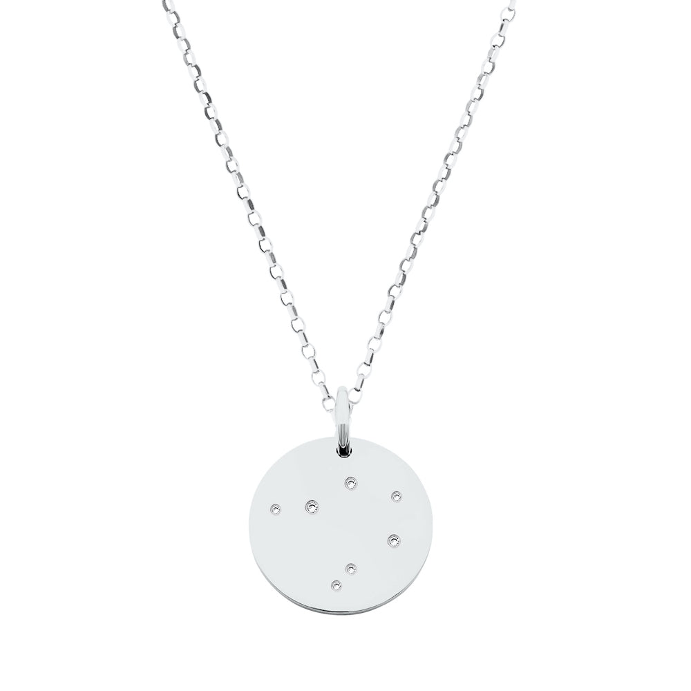 9ct White Gold Disc Zodiac Pendant with Diamond-Set Constellation