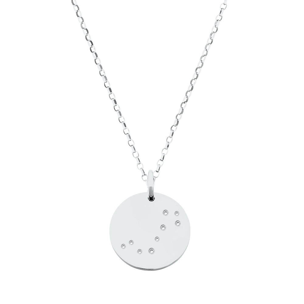 9ct White Gold Disc Zodiac Pendant with Diamond-Set Constellation