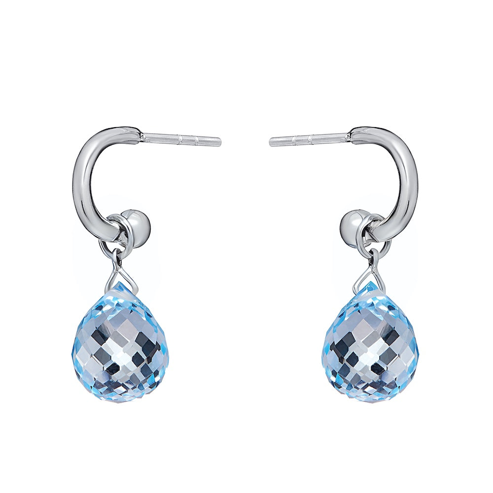 9ct White Gold Hoop Earrings with Detachable Blue Topaz Briolettes