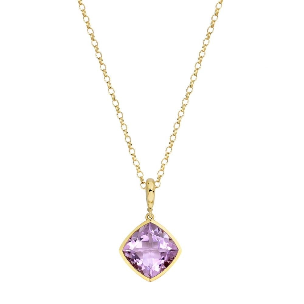 9ct Yellow Gold Single-Stone Pink Amethyst Necklace