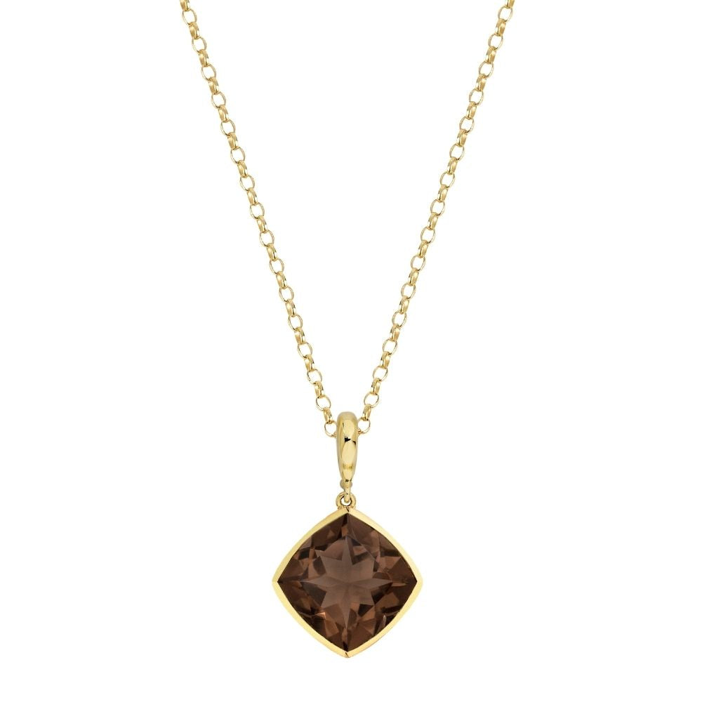 9ct Yellow Gold Single-Stone Smokey Quartz Necklace