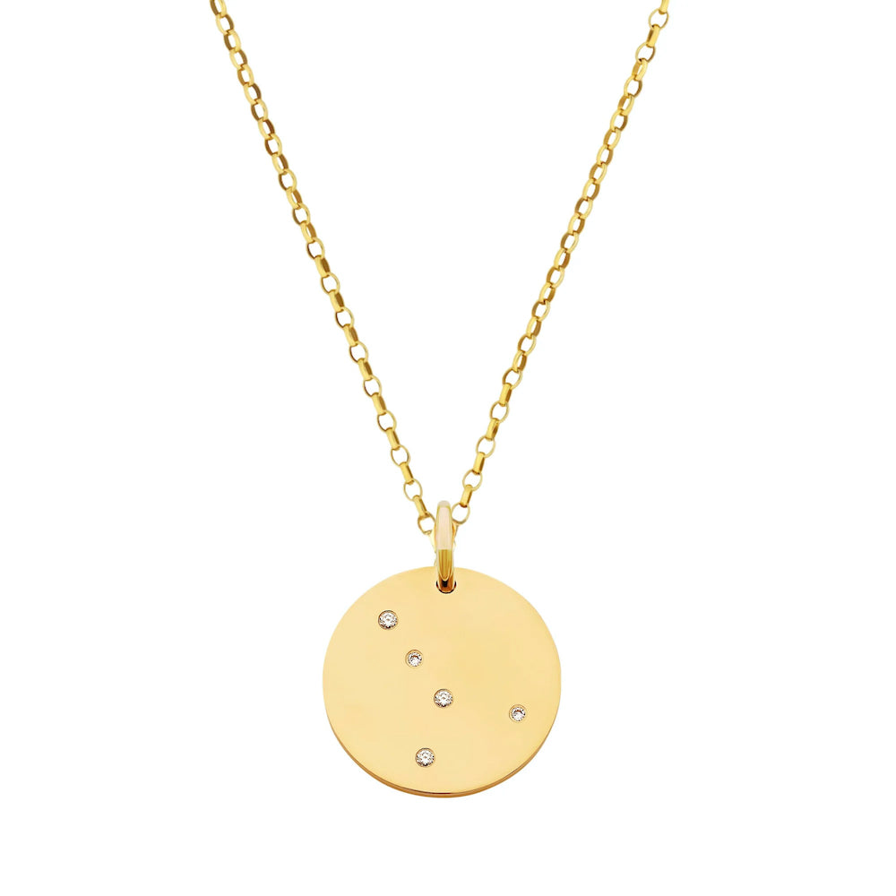 9ct Yellow Gold Disc Zodiac Pendant with Diamond-Set Constellation