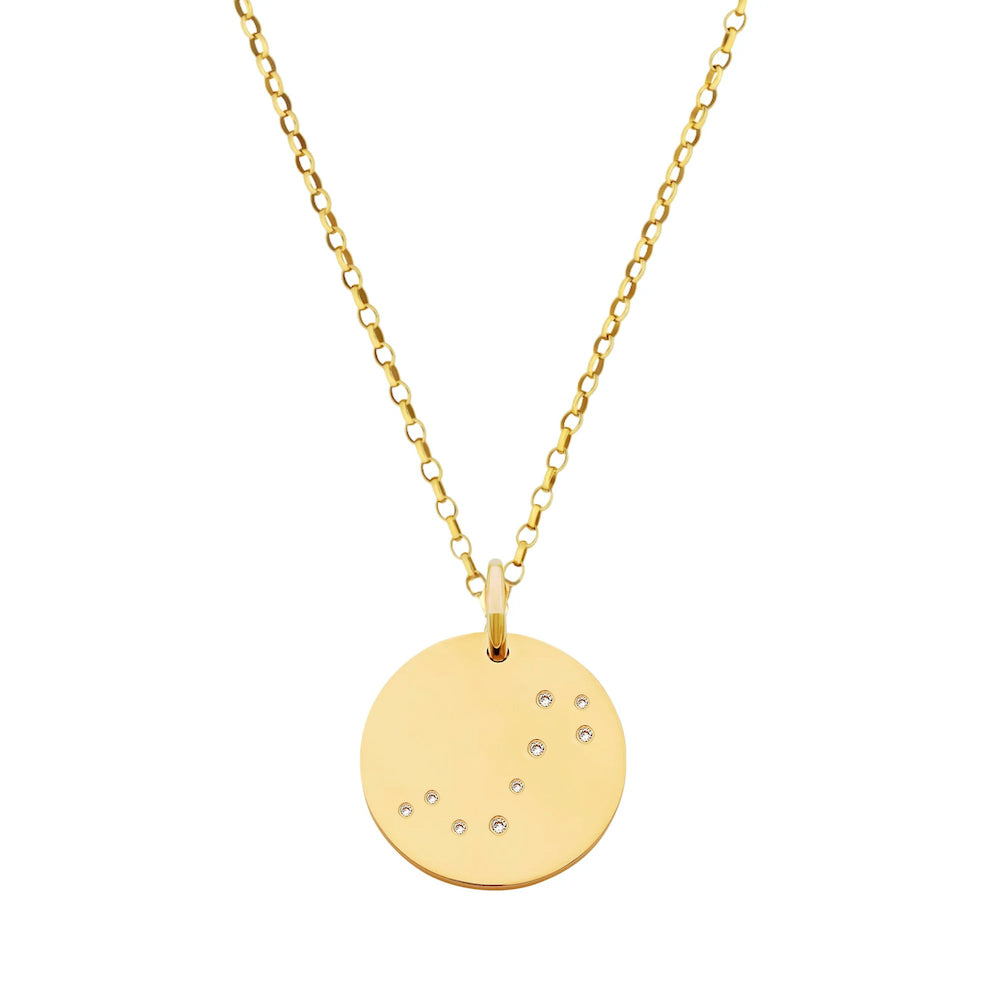 9ct Yellow Gold Disc Zodiac Pendant with Diamond-Set Constellation