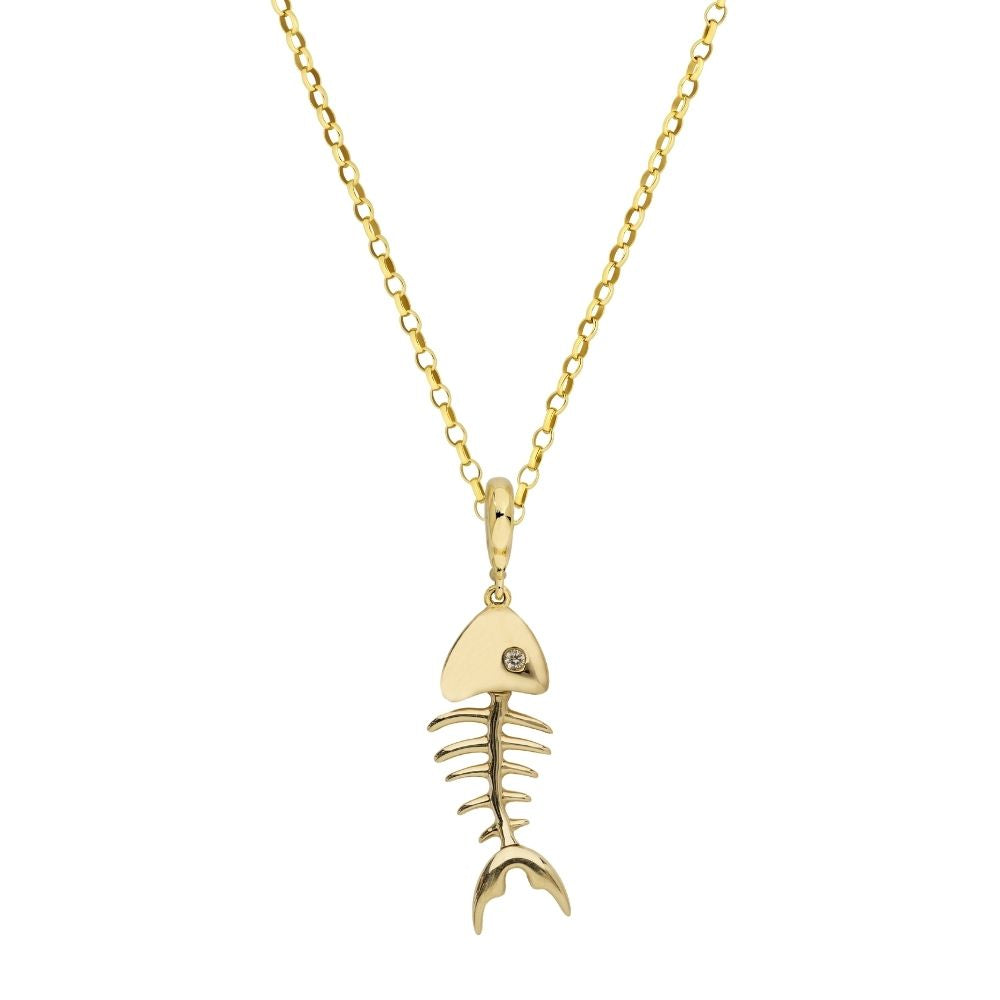9ct Yellow Gold and Diamond Fishbone Necklace - Connector Loop