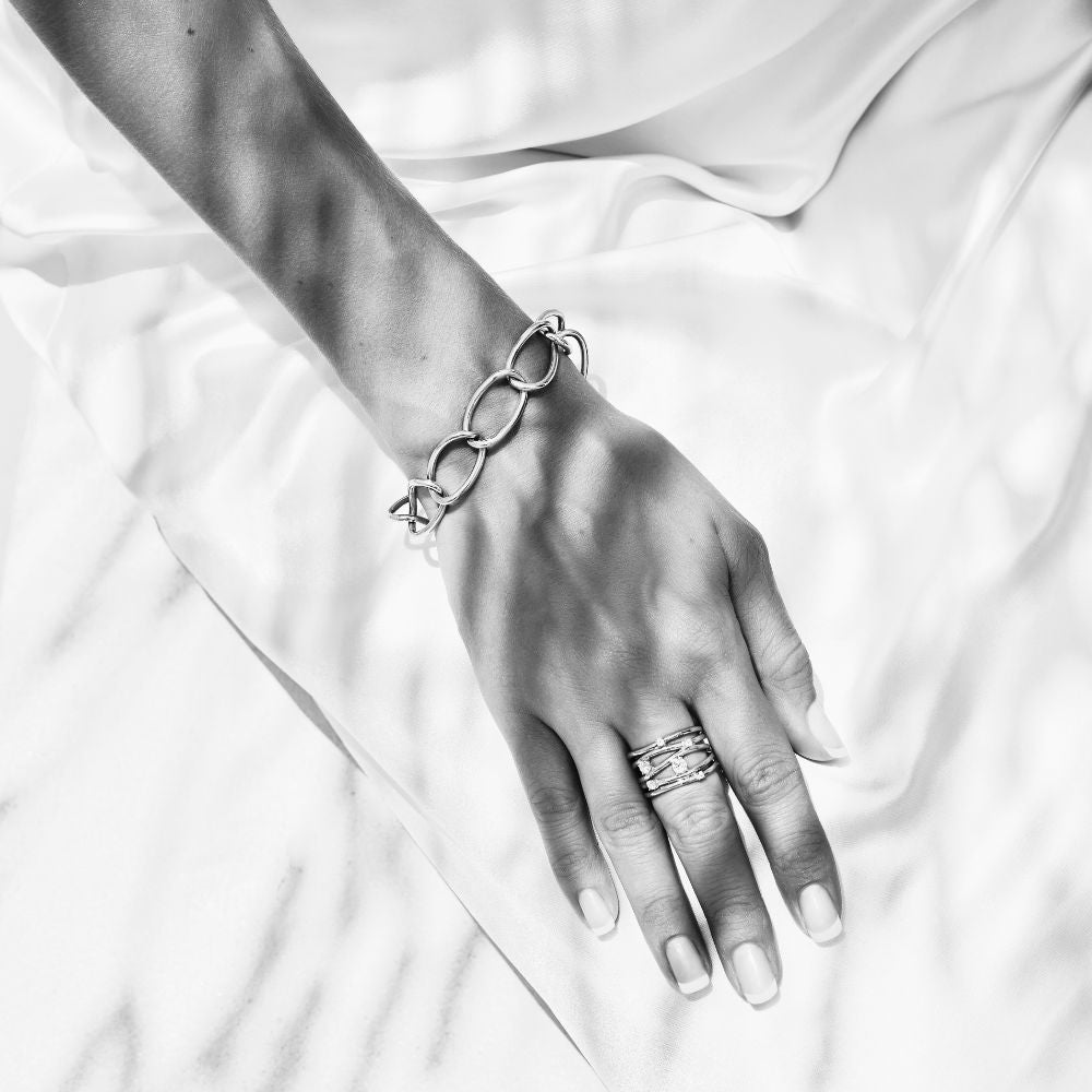 Sterling Silver Large Oval Link Bracelet with Lobster Clasp