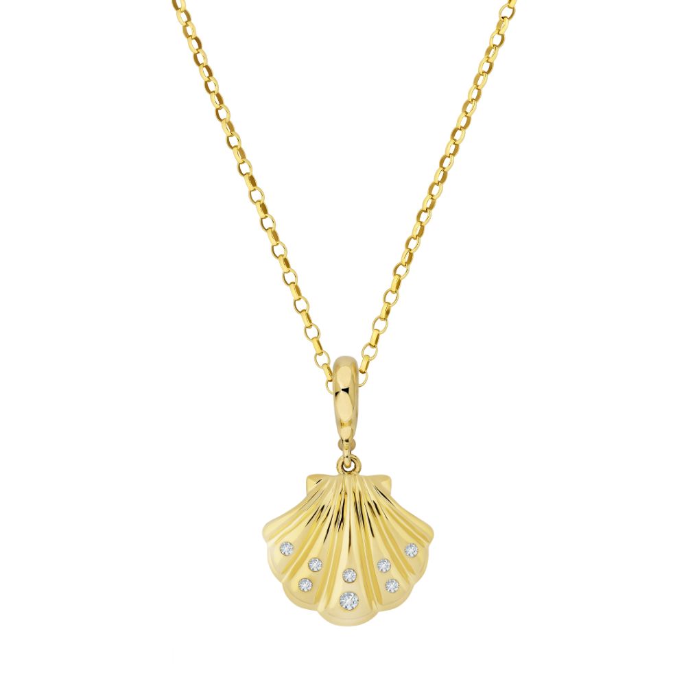 9ct Yellow Gold Shell Necklace With Diamonds - Connector Loop (Small/Large)
