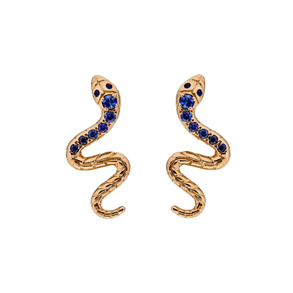 9ct Yellow Gold Snake Earrings Set with Sapphire