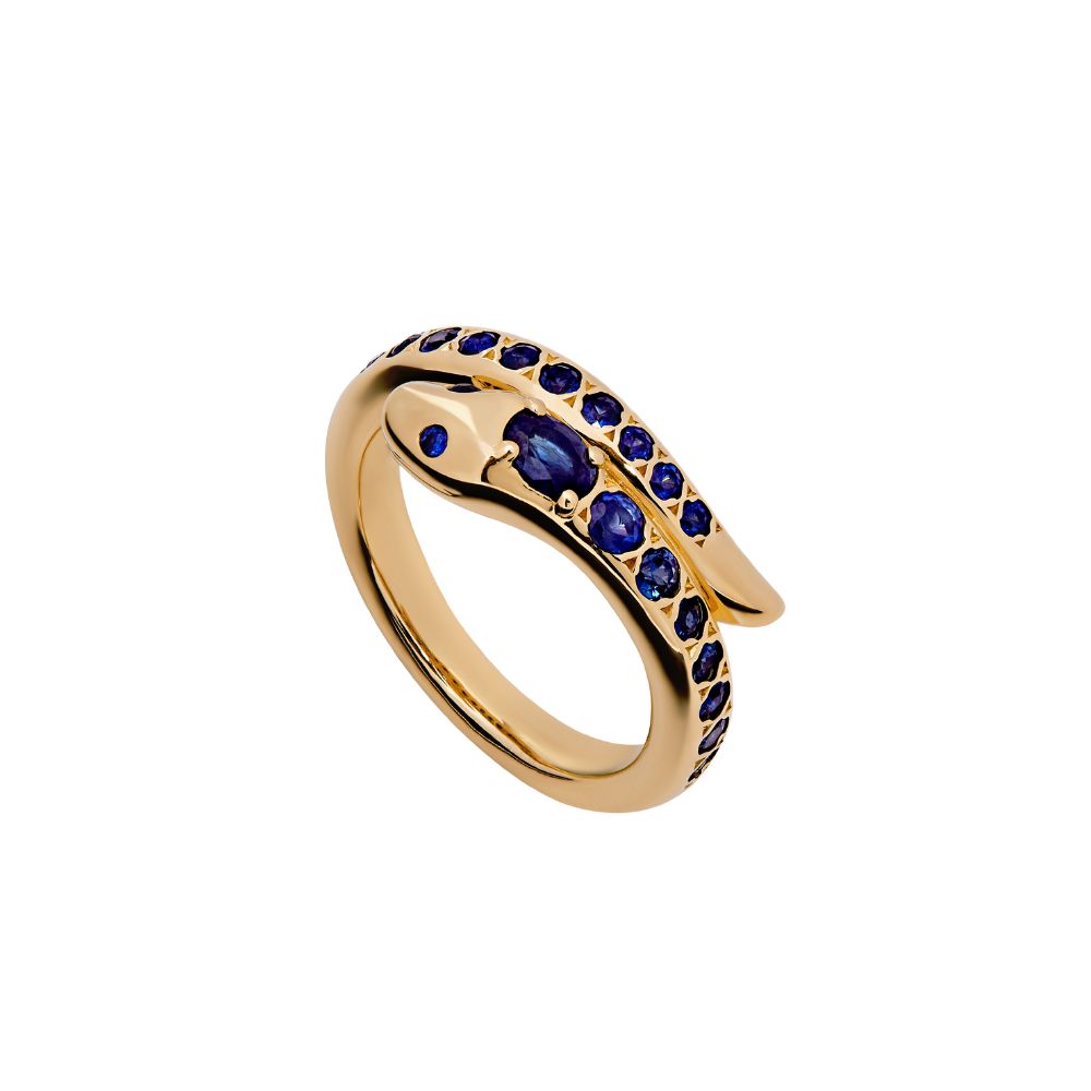 9ct Yellow Gold Snake Ring with Sapphire