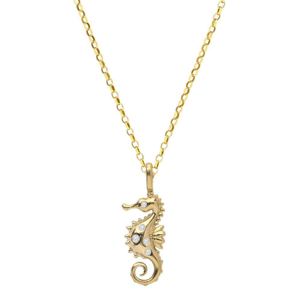 9ct Yellow Gold and Diamond Seahorse Necklace