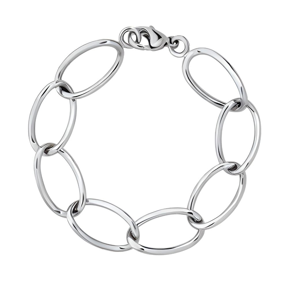 Sterling Silver Large Oval Link Bracelet with Lobster Clasp