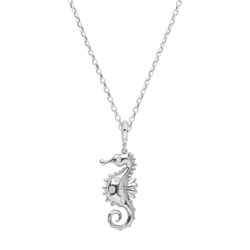 Sterling Silver Seahorse Necklace with Diamonds - Connector Loop