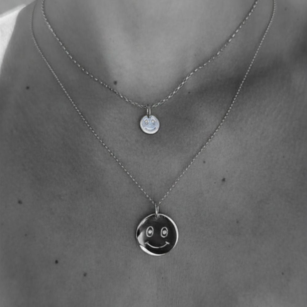 9ct White Gold and Diamond Smiley Necklace (Small/Large)