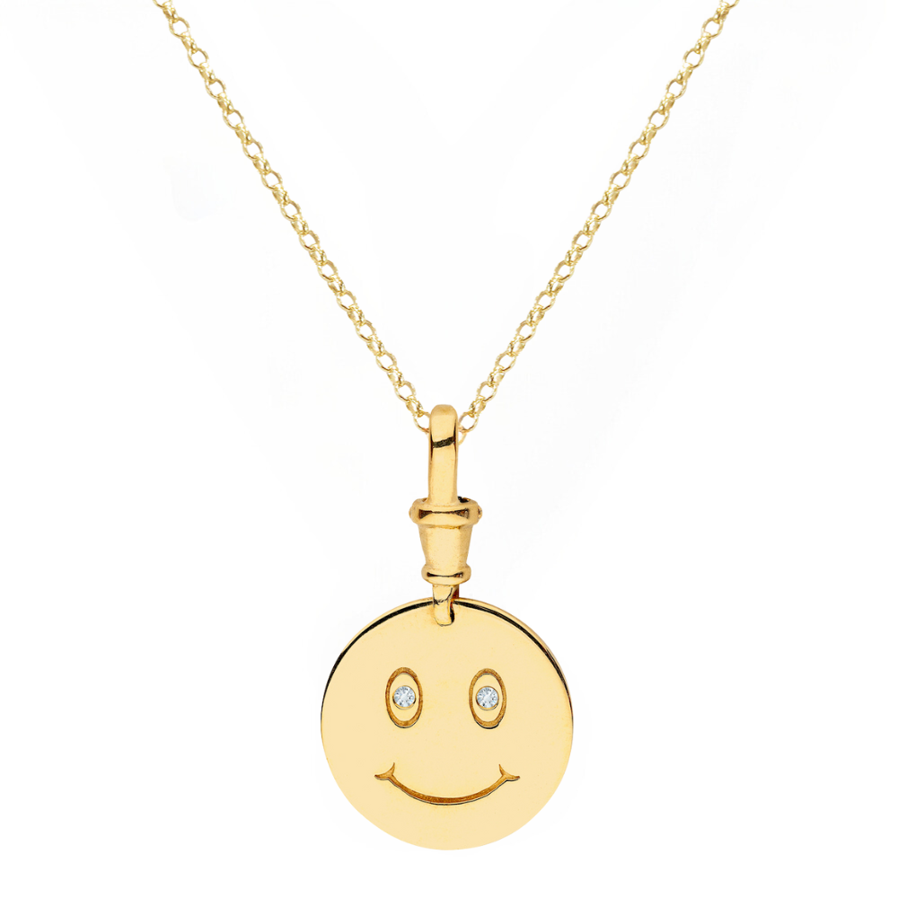 9ct White Gold Smiley Pendant with Diamonds Small/Medium