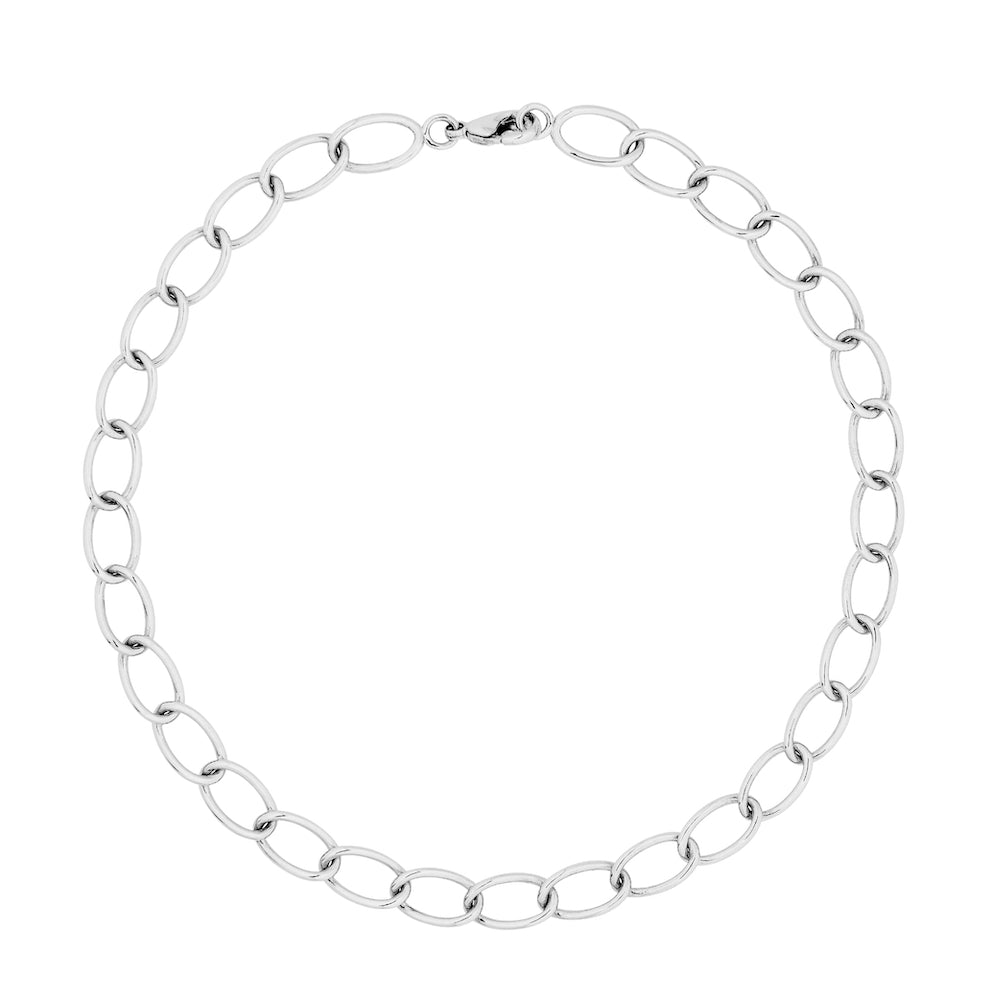 9ct White Gold Small Oval Link Necklace with Lobster Clasp