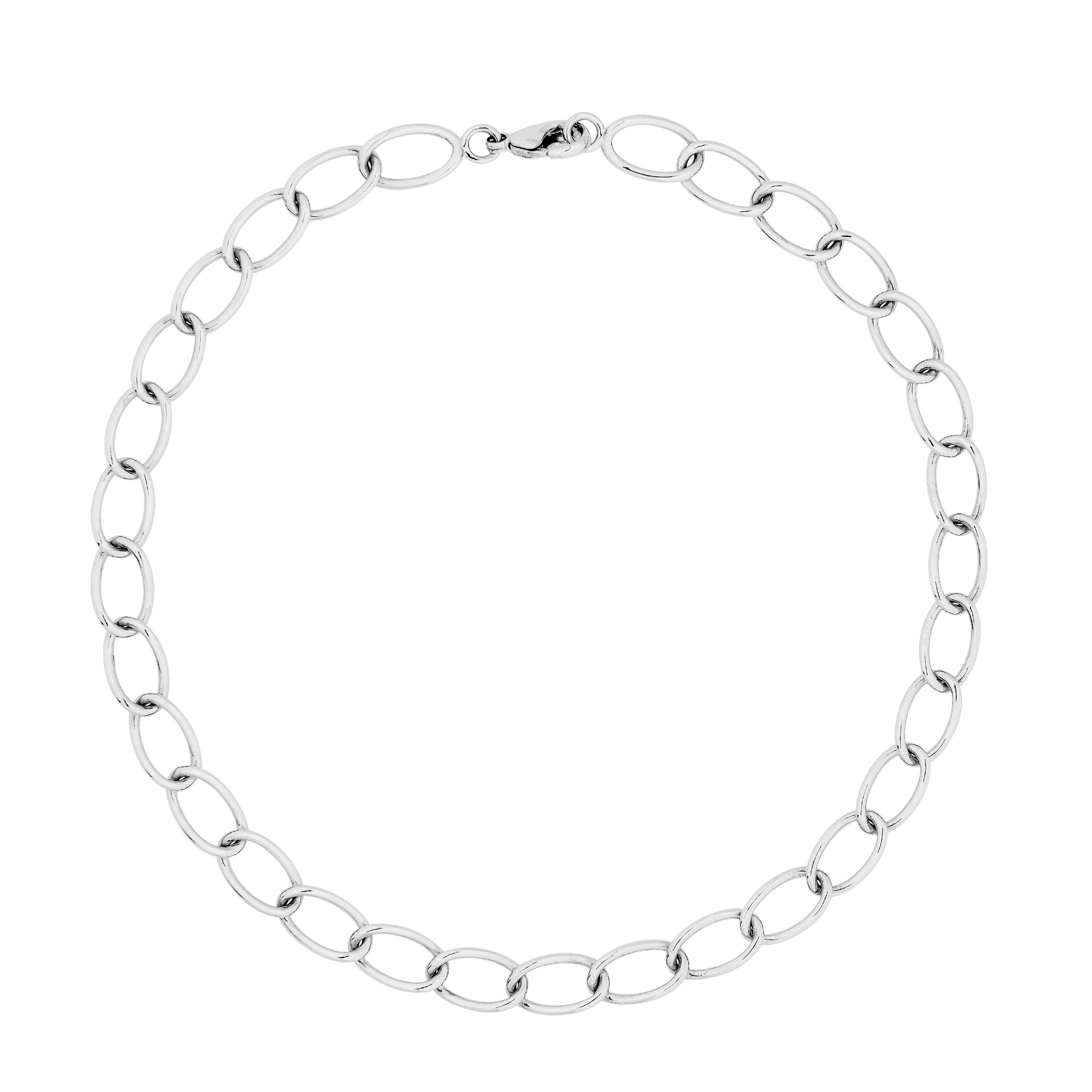9ct White Gold Small Oval Link Necklace with Lobster Clasp