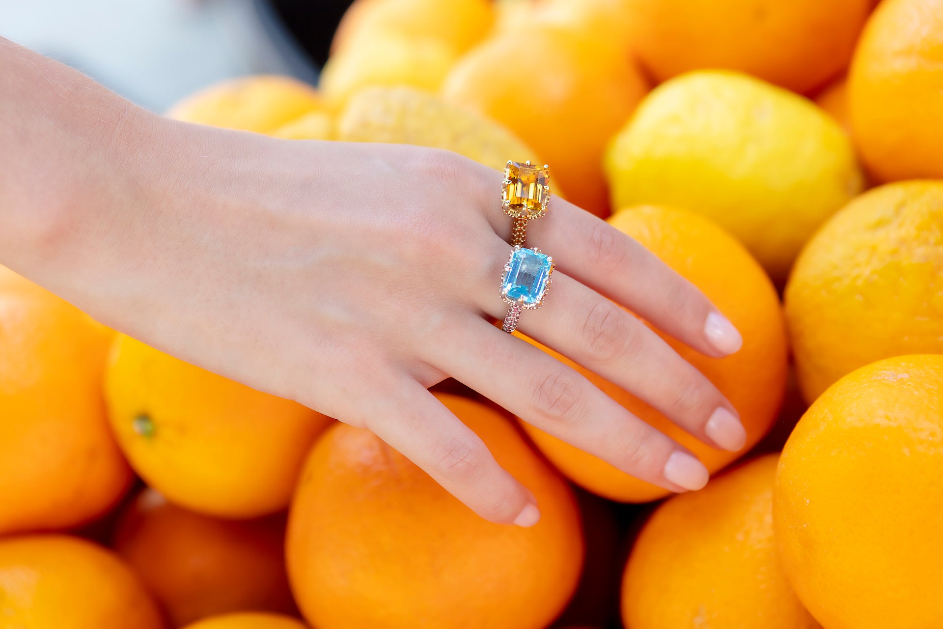 9ct Yellow Gold Claw-Set Citrine and Pavé-Set Madeira Citrine Cocktail Ring